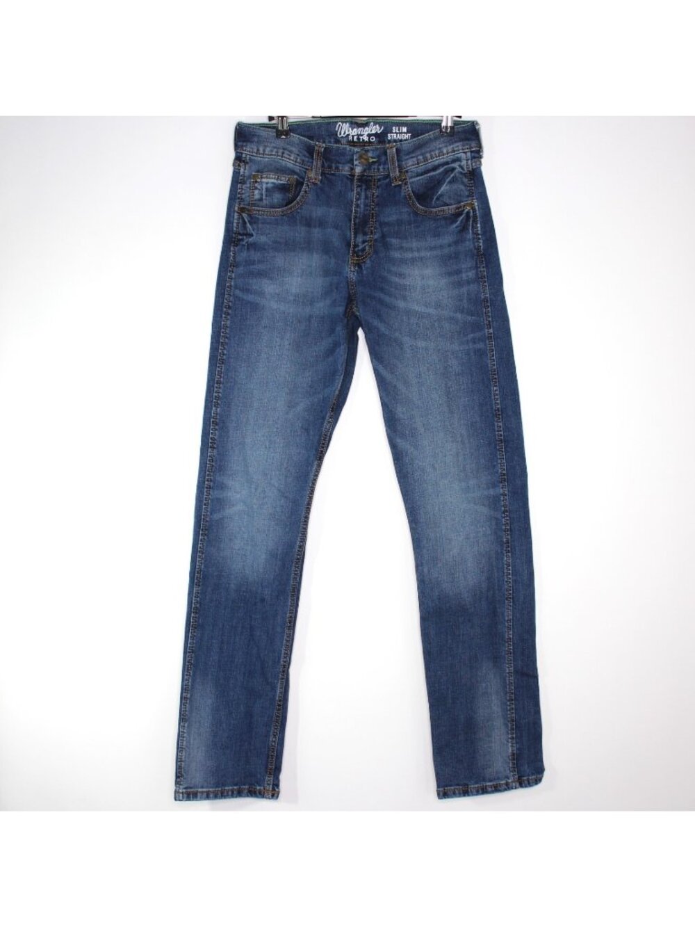 Wrangler Retro Mens 30 x 34 Slim Straight Cowboy Blue Jeans H1048
